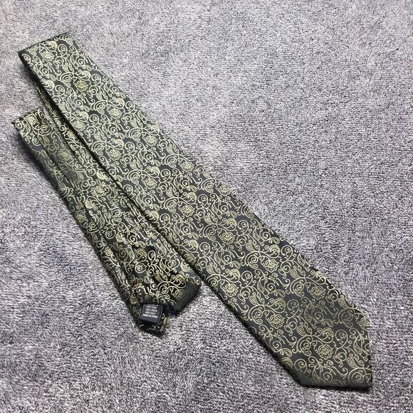 Peacock Necktie Silk Tie Paisley 60" X 3.5" Hand Made Black Light Green Metallic - Picture 1 of 6